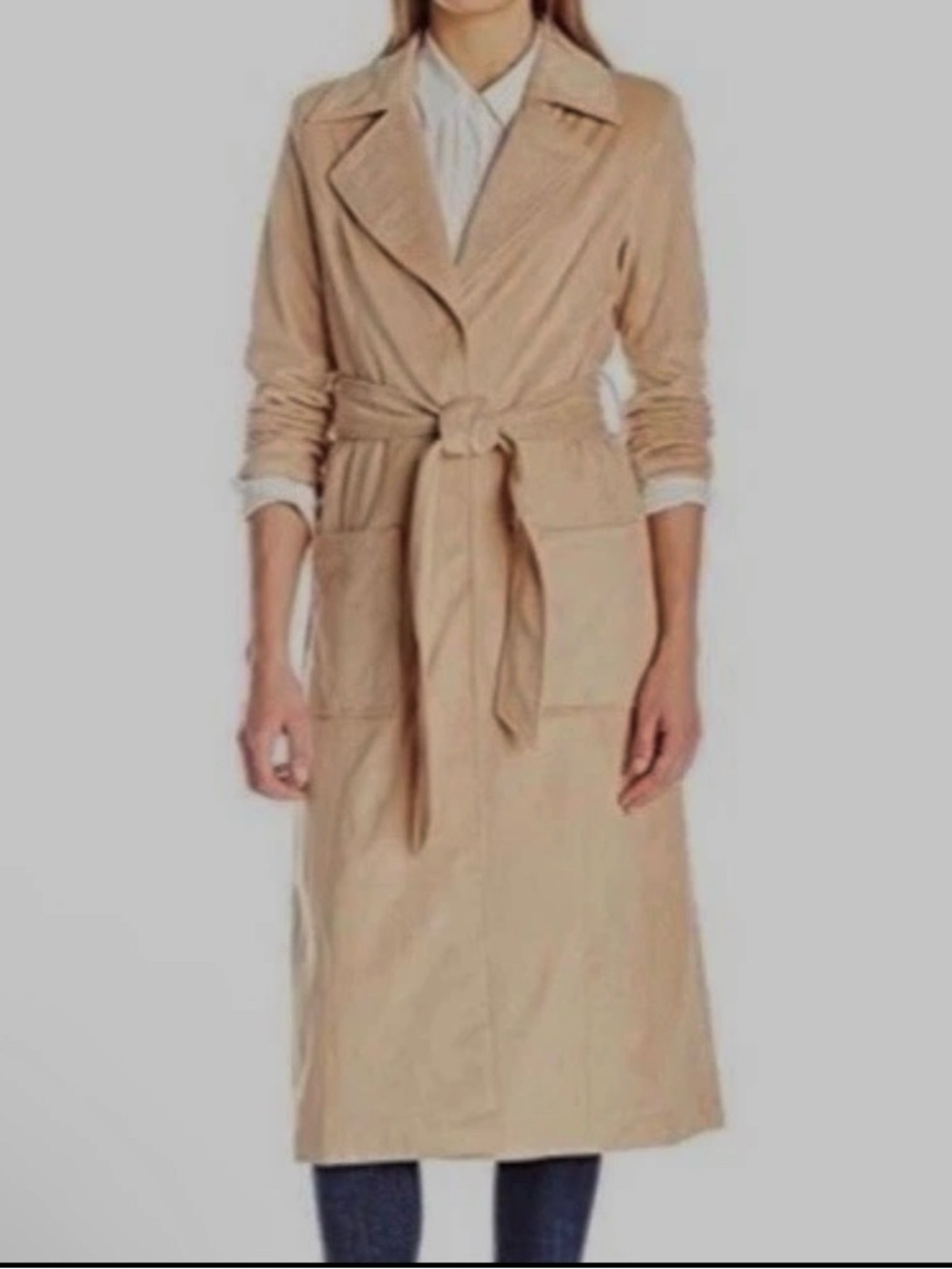 Badgley Mischka Beige Belted Long Trench Robe